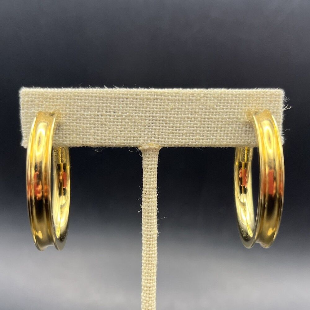 Vintage Monet Hoop Earrings Omega Back Gold Tone Pierced Classic Signed
